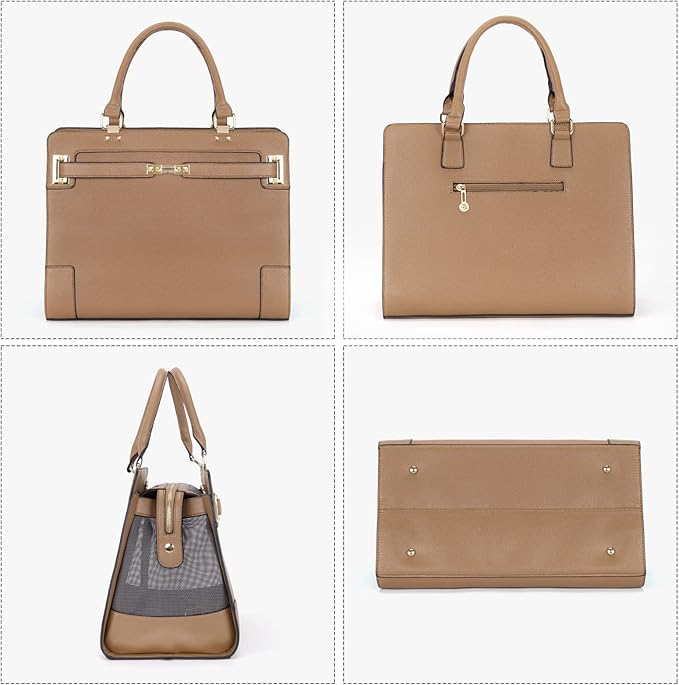 Fashion Pet Carrier Dog Cat Carrier Purse Soft-Sided Leather Handbag Pet Tote Bag for Small Dogs Puppy and Cats TSA Airline Approved (Khaki)