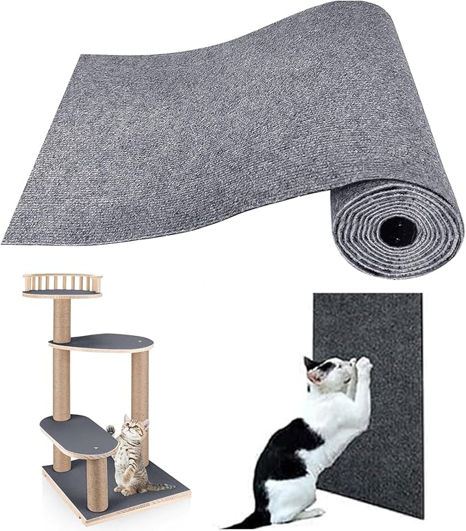Cat Scratching Post Carpet Mat Trimmable Self-Adhesive Replacement Mat 78.7"x15.8" Cuttable Cat Scratcher Cover for Cat Tree Shelf Shelves Steps Couch Furniture Wall DIY Protector, Dark Grey
