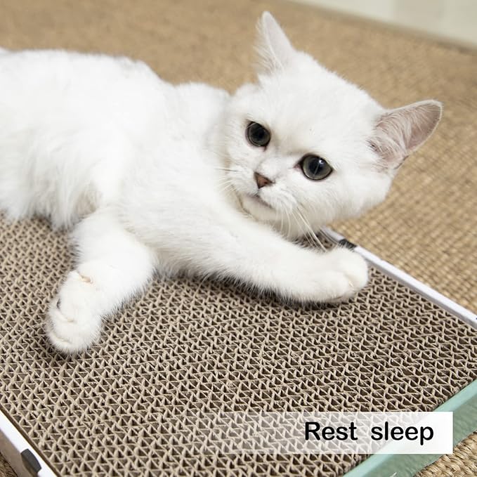 PAWSFANS Cat Scratcher Cardboard Scratch Pad with Box Durable Corrugate Scratching Board Kitty Sofa Lounge Bed Reversible Catnip Included for Indoor Cats,Large (Box, 3pcs)