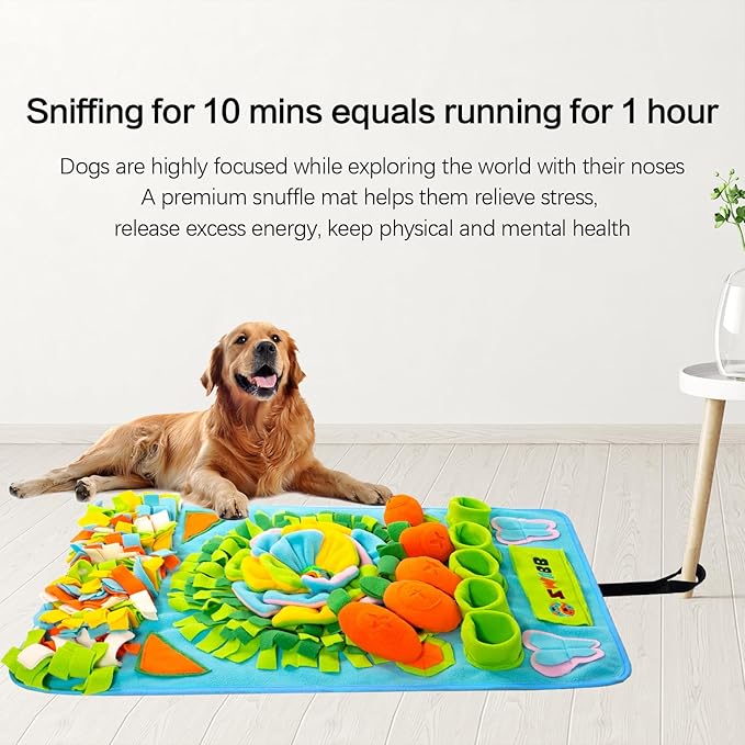 Pet Snuffle Mat for Dogs Sniff Mat Nosework Feeding Mat Slow Feeder Interactive Dog Puzzle Toys for Training and Stress Relief Encourages Natural Foraging Skills (31''x19''（Blue）)