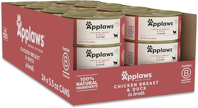 Applaws Natural Wet Canned Cat Food, Limited Ingredient, Protein with No Artificial Additives, Chicken Breast & Duck in Broth (24 x 5.5oz Cans)