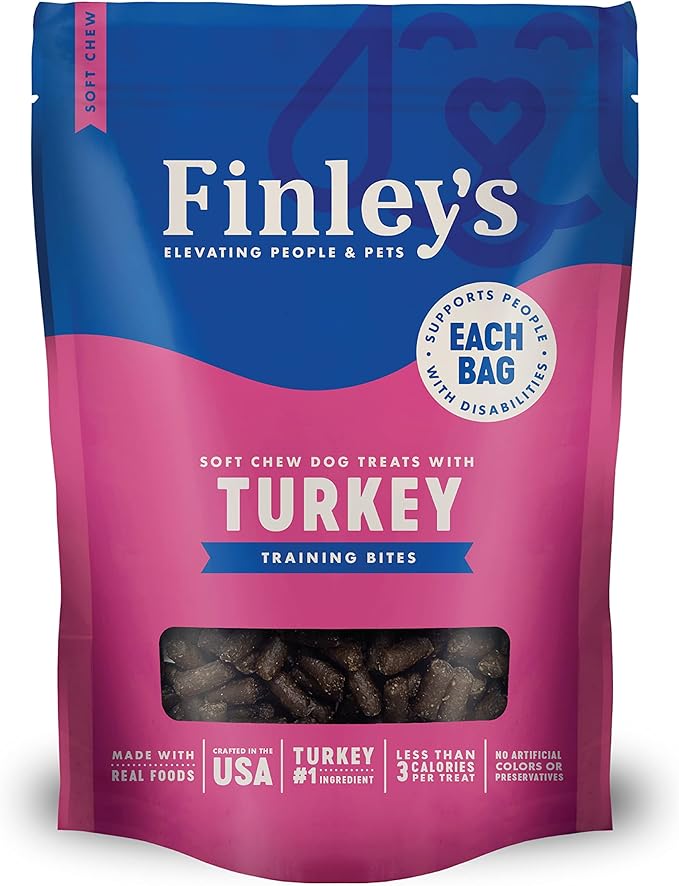 Finley's Soft Chew Dog Treat Training Bites Treats for Dogs Made in USA | Turkey Recipe | All-Natural Protein Wheat Free Dog Treats | Healthy Dog Treat Bags | No Preservatives, 16 Ounce (Pack of 6)