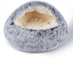 Cat Bed for Indoor Cats, Calming Cozy Cave with Self-Warming Plush, Entire Bed Machine Washable & Anti-Slip Base, Breathable Pet Bed for Small Cats&Dogs All Seasons (Grey, 20 * 20inch)