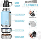 Stainless Steel Insulated Water Bottle with 2 Removable Water Bowls for Dogs – Leak-Proof Portable Dog Water Bottle - Travel Accessories for Dogs - 32oz - Blue