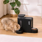 Gravity Cat Feeder and Water Dispenser with 304 Stainless Steel Bowls, 2 in 1 Automatic Cat Feeder with 180 Degree Rotatable Water Bowl, Large Capacity for Puppy Kitten Rabbits, Black