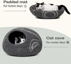MEOWFIA Cat Cave – Premium Felt Cat Bed for Indoor Cats, Handmade 100% Merino Wool (Dark Shades) (Large, Dark Grey)