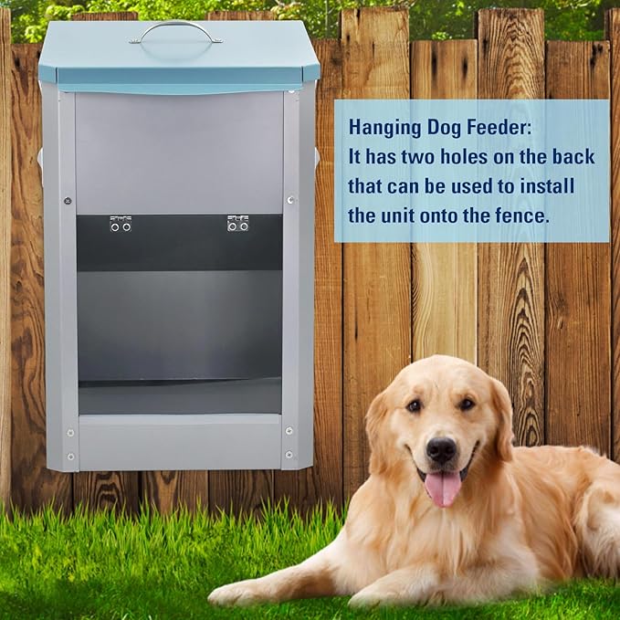 Automatic Dog Feeder Large Food Dispenser 25lbs Outdoor Pets Feeder Gravity Food Feeder Galvanized Metal for Dog, Cat, Small, Medium, and Large Breeds
