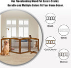 LZRS 4-Panel Freestanding Wooden Dog Gate—Extra Wide 30” Tall Foldable Pet Barrier with Support Feet, Solid Hardwood & Steel Wire Safety Gate for Doorways, Hallways, and Stairs, Cherry