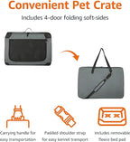 Amazon Basics Portable Dog Crate Pet Carrier 4-Door Soft Folding Cat Carrier Large, 36L x 24W x 24H inches, Grey