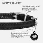 CollarDirect Leather Cat Collar with Bell - Kitten Collar, Small and Big Cat Strap for Boy Cats, Girl Cats with Safety Elastic Strap (Neck Fit 8"-11", Black)