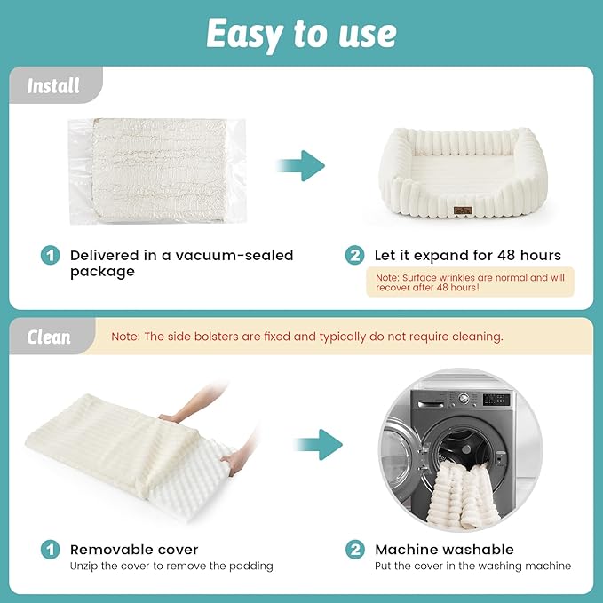 Orthopedic Dog Bed for Small Dogs & Cats - Washable Rectangle Pet Bed with Anti-Slip Bottom, Soft Calming Cat & Puppy Bed for Indoor Pets (25"x21"x6", Cream)