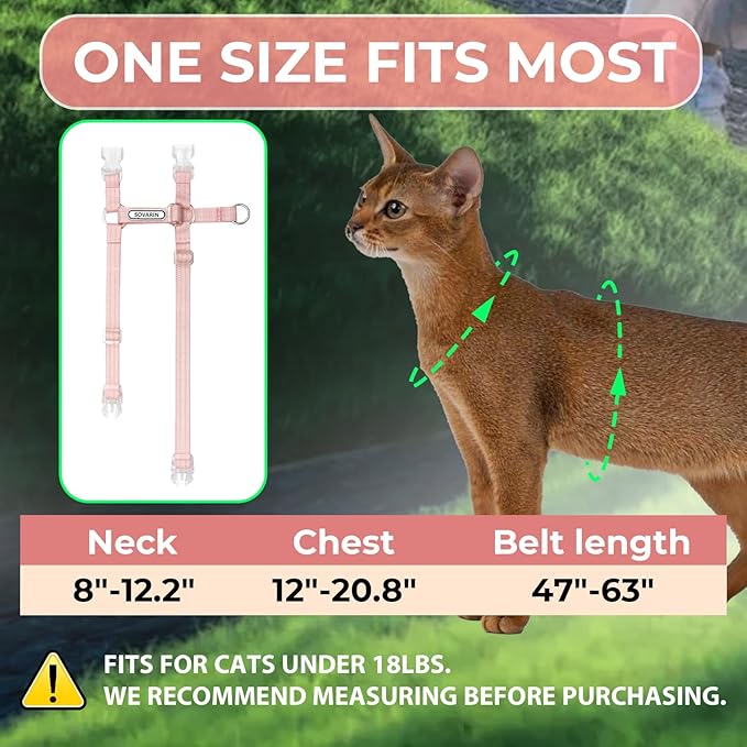Cat Harness and Leash Set - Pink Lightweight Soft Kitten Harness Escape Proof, Adjustable Travel Pet Harness for Walking，Easy Control Comfortable Outdoor (Pink, One Size Fits All)