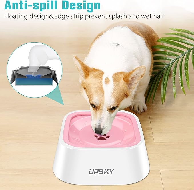 UPSKY Dog Bowl Dog Water Bowl No Spill Pet Water Bowl No Drip Slow Water Feeder Dog Bowl No-Slip Pet Water Dispenser 35oz Slow Drinking Bowl for Dogs and Cats