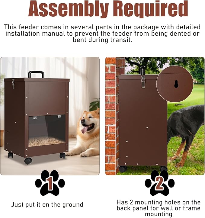 Galvanized Automatic Dog Feeder Large Breed 45 Pounds, Metal Dog Food Gravity Feeder Extra Large Automatic Pet Feeder, Easy to Move with Wheels