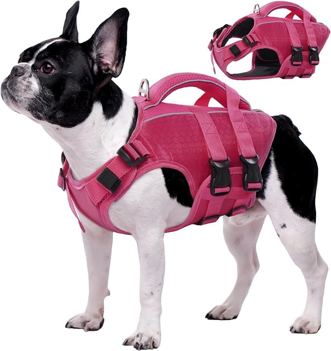 Kuoser Dog Life Jacket High Flotation, Reflective Dogs Life Vest for Swimming Boating, Adjustable Small Medium Large Dog lifejacket, Lightweight Dogs Life Preserver Rescue Handle Spring Summer Pool
