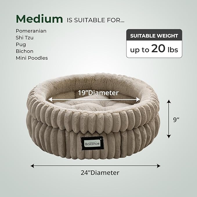 BALANCE Cat Bed Kitten Bed, Washable Round Cat Beds for Indoor Cats,Super Soft Plush Faux Fur Pet Bed for Puppy and Kitten with Anti-Slip Bottom