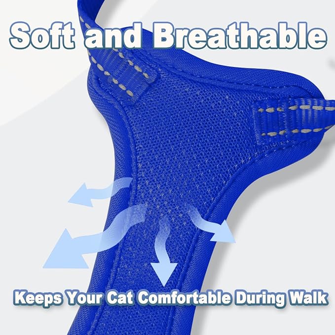 Cat Harness and Leash Set Escape Proof for Kitten Walking, Soft Adjustable Top Handle Vest Harnesses for Cats, Easy Control Breathable Reflective Small Medium Large, Sapphire Blue,XS