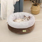 Cat Bed for Indoor Cats,Round Cat Bed for Small Pets,Washable Pet Bed with Non-Skid Bottom,Pet Bed for Puppy and Kitty,19 Inches,Brown