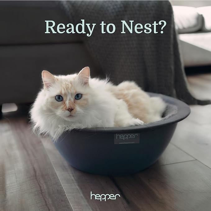Hepper Cat Nest - Washable Cat Bed with Removable Fluffy Fleece Liner - Cozy Comfy Calming Bed Round Shape - Cat Warming Bed - Donut Bed Desk Ready - Small Bed for Indoor Cats (Grey/Grey)
