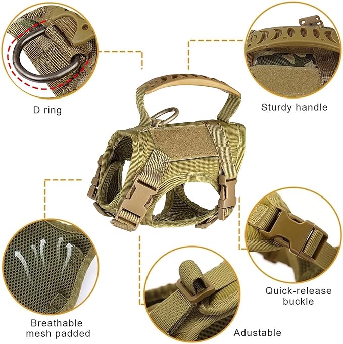 Tactical Cat Harness Escape Proof for Walking with Personalized Patches - Adjustable Cat Harness 8-20lbs Escape Proof - Soft Vest for Large Kitty with Optional Leash (Green)