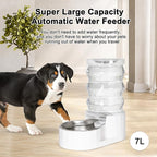 RIZZARI Automatic Gravity Pet Waterer: 7L White Stainless Steel Water Dispenser - 100% BPA-Free - Large Capacity Water Feeder for Cats and Small and Medium-Sized Dogs