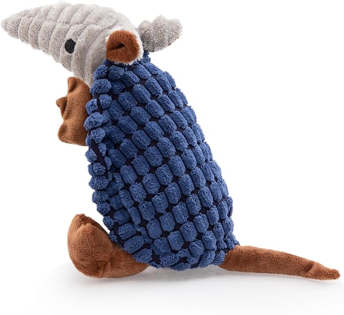 Hollypet Plush Dog Squeaky Toy Stuffed Armadillo Animal Pet Puppy Chew Toys with Clean Teeth for Small Medium Large All Breed Sizes Dogs, Dark Blue, 8 in