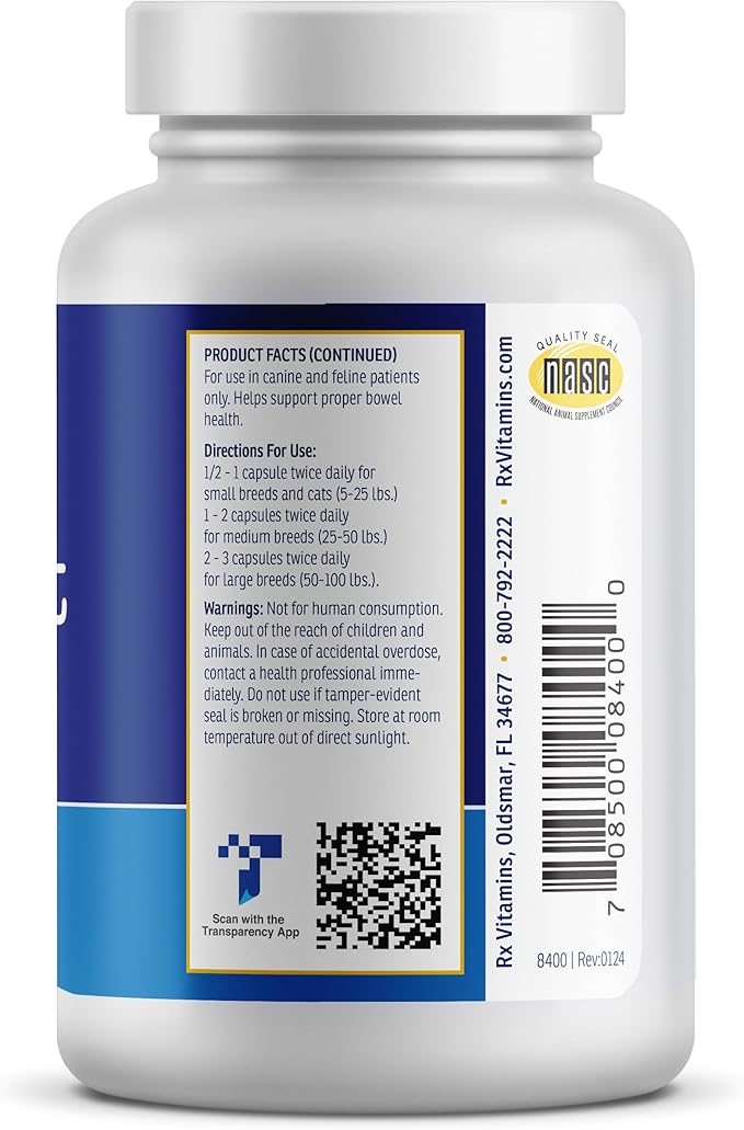 Rx Vitamins NutriGest Capsules for Cats & Dogs - Probiotics for Digestive Health Enhanced with Glucosamine for Gut Health Support - Helps with Constipation Relief and Anti Diarrhea - 90 Capsules
