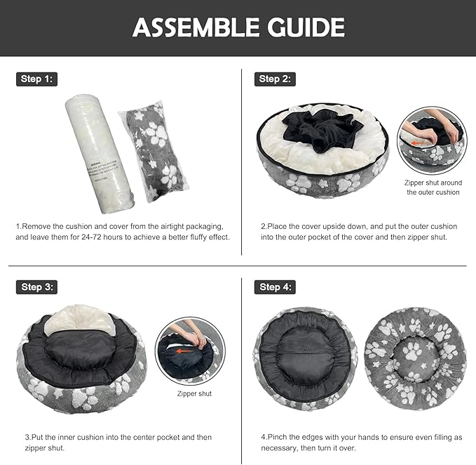 Donut Dog Beds for Small Dogs, Calming Round Cat Beds for Indoor Cats, Cute 3D Textured Paw Pet Bed with Removable Washable Cover and Anti-Slip Bottom（Grey，20"）