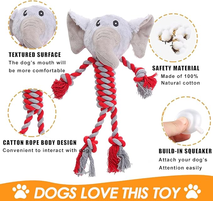 Rope Dog Toys to Keep Them Busy - Tug of War Dog Toys for Boredom Plush Interactive Squeaky Puppy Toys for Small Medium Large Dogs