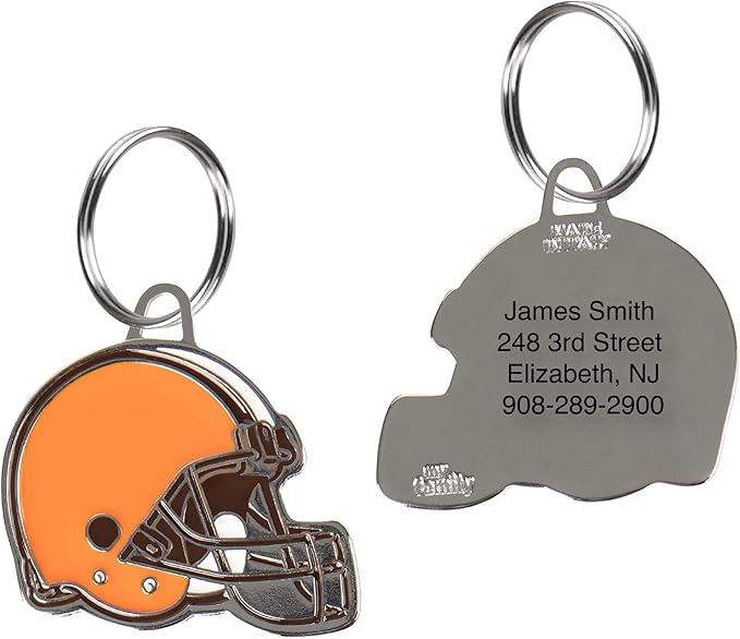 NFL Cleveland Browns Engraving Pet ID Tags in 32 Team Logo Shapes - Personalized Cat and Dog Tags with 3 Lines of Text for Safety and Tracking. Stainless Steel