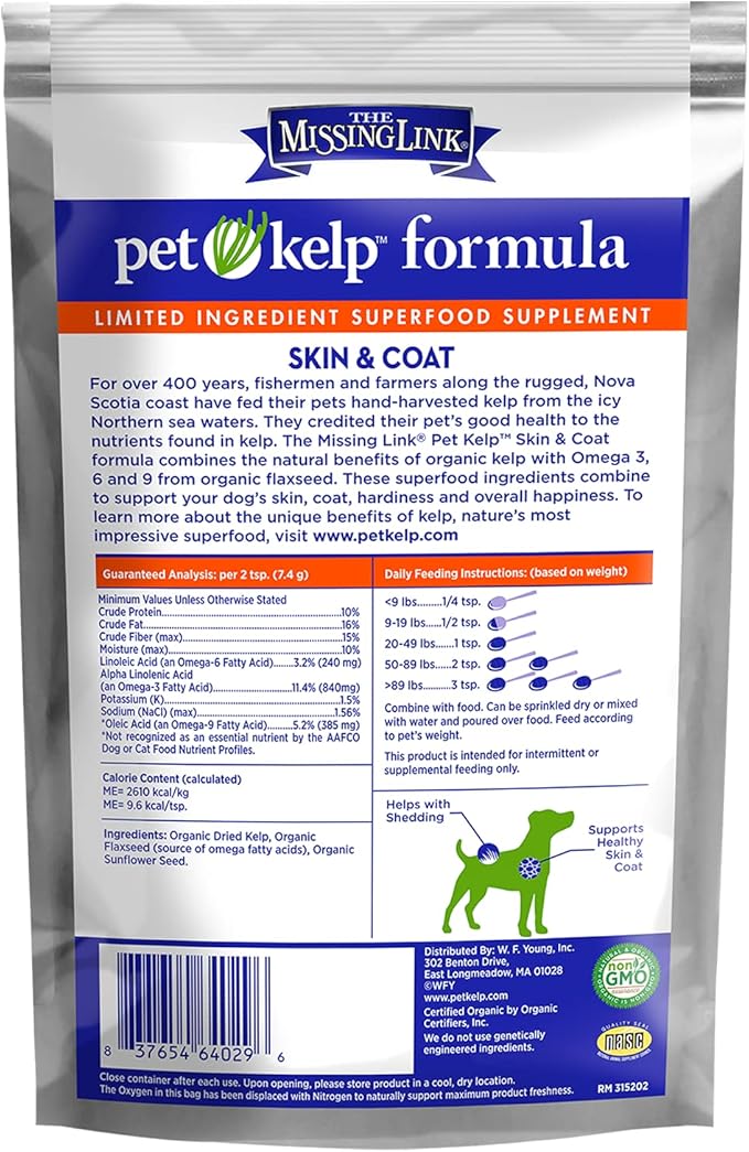 The Missing Link Pet Kelp Canine Skin & Coat 8oz Superfood Powdered Supplement, Organic & Limited Ingredient Formula for Dogs