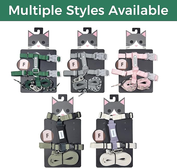 Cat Harness and Leash Set - Green Lightweight Soft Kitten Harness Escape Proof, Adjustable Travel Pet Harness for Walking，Easy Control Comfortable Outdoor (Green, One Size Fits All)