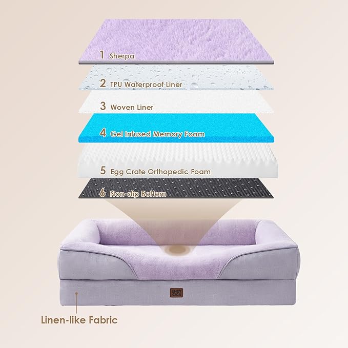 EHEYCIGA Memory Foam Dog Bed for Medium Size, Orthopedic Dog Sofa with Sides and Waterproof Liner, Washable Bolster Pet Couch with Removable Cover, 35x22x6.5 Inch, Purple