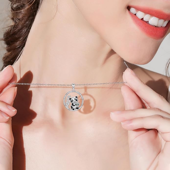 Black Cat/Fox/Owl/Panda/Butterfly/Cat/Dog Paw Print/Mushroom for Women Sterling Silver Animal Pendant Necklace Jewelry Christmas Birthday Gifts for Couples Sisters