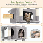 Globlazer Heavy Duty Cat Tree, 74in Sturdy Cat Tower for Large Cats Adult, Big Cat Tree with 5 Sisal Scratching Posts, 2 Padded Condos, 2 Dual-Ear Hanging Baskets, Enlarged Top Perch, S74, Light Grey