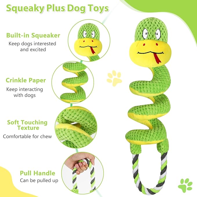 Squeaky Dog Toys for Large Dogs, Interactive Tug of War Puppy Toys with Pull Rope, Stuffed Pet Dog Toys with Soft Fabric Suitable for Small, Medium and Big Dogs