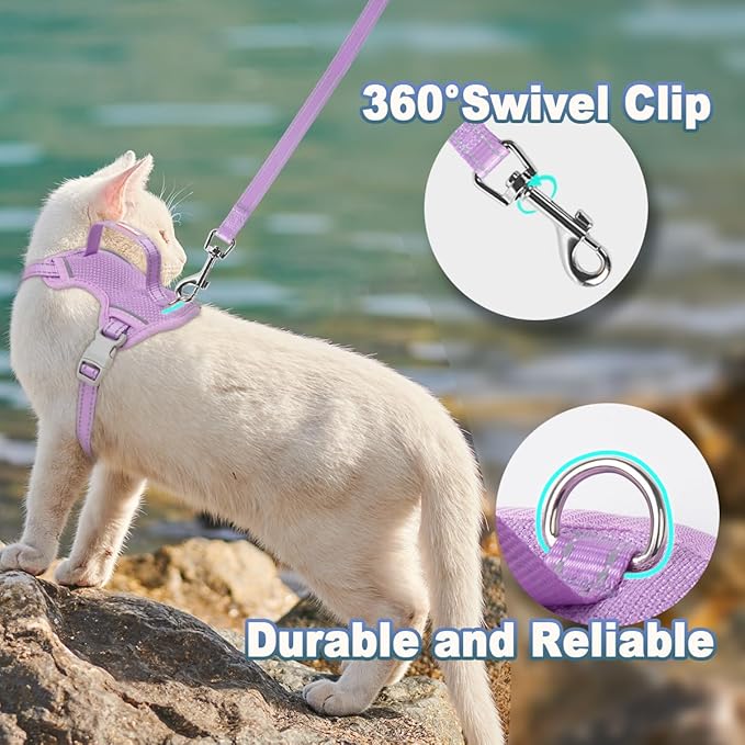 Cat Harness and Leash Set Escape Proof for Kitten Walking, Soft Adjustable Top Handle Vest Harnesses for Cats, Easy Control Breathable Reflective Small Medium Large, Violet Purple, S