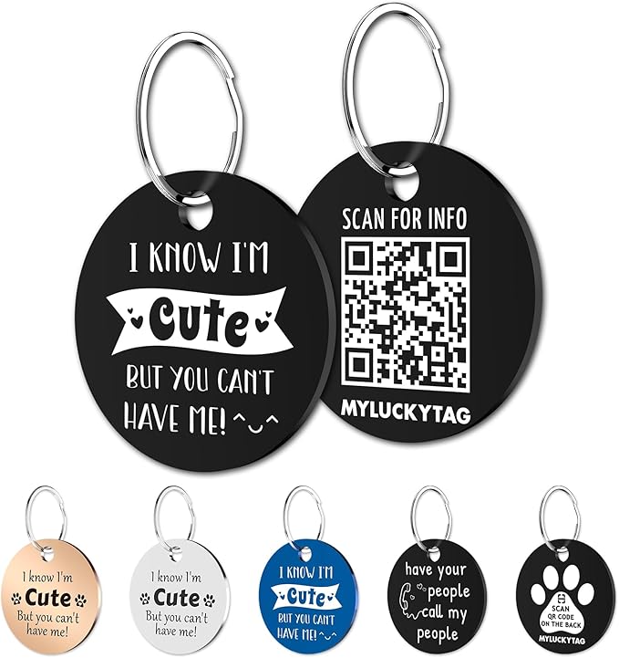 MYLUCKYTAG QR Code Stainless Steel Pet ID Tag - Personalized Online Profile, Location Alert Email, Digital and Durable Dog Collar Tag, Engraved