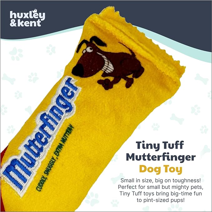 Huxley & Kent Funny Dog Toy w/Squeaker – Power Plush Squeaky Dog Toys for Small Dogs – Durable Small Stuffed Animal for Indoor Play & Fetch - Tiny Tuff Mutterfinger