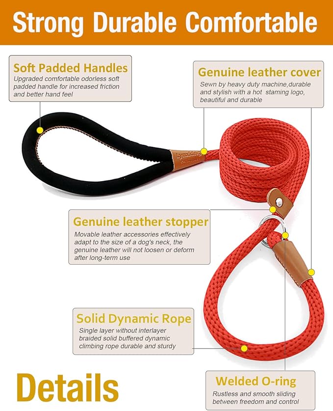 lynxking Dog Leash Slip Lead 5 6 8 FT Dog Training Leash Strong Heavy Duty Braided No Pull Training Lead for Small Medium Large Dogs