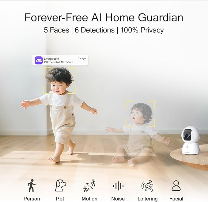 5G Security Camera Indoor, Lifetime Free AI Tracking Facial Recognition Time Lapse, 3K Pet/Dog Camera with Speaker/Phone App, PTZ WiFi Baby Monitor Cameras, 0-Glow Night Vision, 2-Way Audio