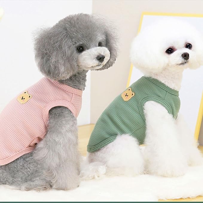 Cotton Dog Shirt Summer Lightweight Pet T-Shirts Soft Breathable Stretchy Cats Dogs Tee Shirt Sleeveless Vest Dog Apparel for Medium Small Dog Clothes 2PCS Green&Pink