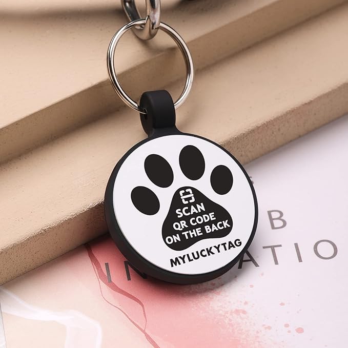 MYLUCKYTAG QR Code Silicone Pet ID Tag Dog Cat Tag, Online Pet Profile, Pet Location Alert Email, Digital Pet Tag, Quiet Dog Tag, Durable Pet ID, Dog Collar Tag, Engraved Pet Tag