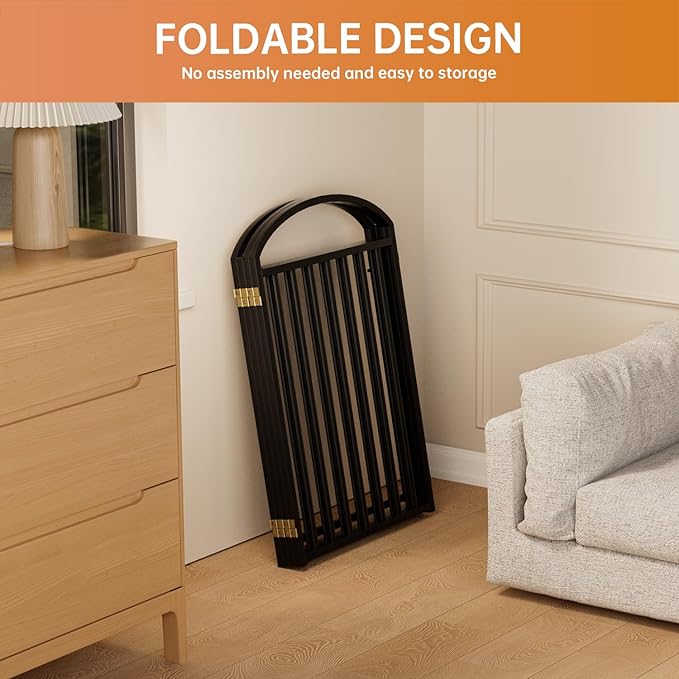 4 Panels Full Matel Freestanding Dog Gates with Door, 96"Extra Wide 32"Tall Free Standing Dog Pet Gate for Indoor & Outdoor. Foldable Pet Fences for Doorways, House, Stairs, Porch, Deck, Yard