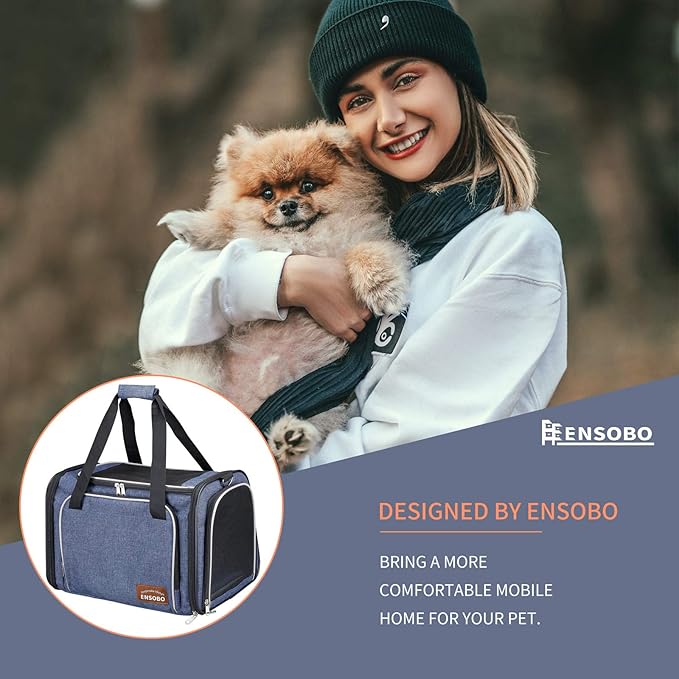 Dog Carrier, ENSOBO Cat Carrier Pet Travel Carrier Bag Airline Approved Folding Fabric Pet Carrier for Small Dogs Puppies and Medium Cats, w/Locking Safety Zippers