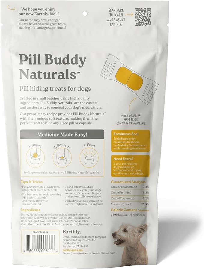 Presidio Pill Buddy Naturals - PB & Banana Recipe Pill Hiding Treats for Dogs - Make A Perfect Pill Concealing Pocket Or Pouch for Any Size Medication - 30 Servings