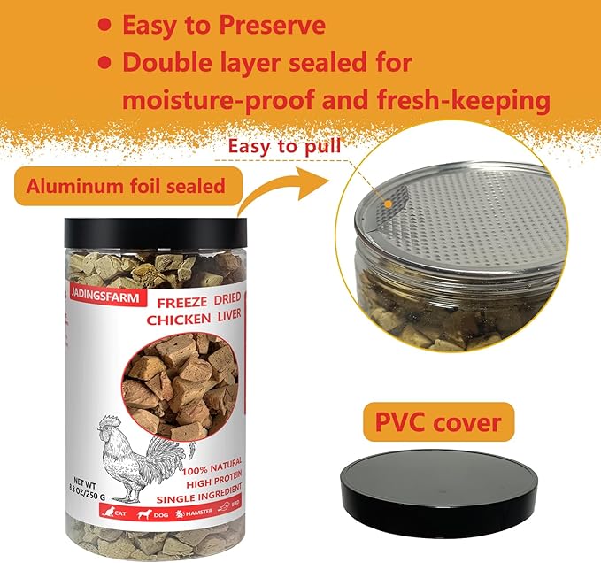 Freeze Dried Chicken Liver Pet Treats 8.8 OZ, Freeze Dried Raw Single Ingredient Dog Treats, Training Treats, Meal Toppers for Dogs Cats, High Protein, Grain Free, Gluten Free