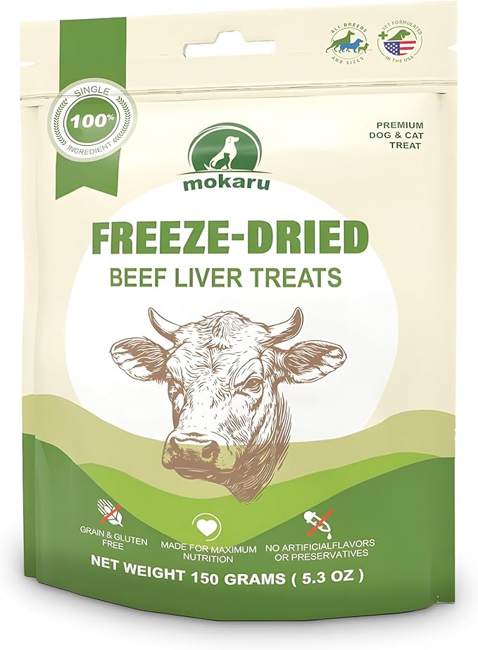 Freeze Dried Beef Liver Treats for Dogs & Cats, High Protein, Single Ingredient, Grain Free Dog Liver Treats, Healthy Training Snacks, Freeze Dried Liver for Dogs, 150g (5.3oz)