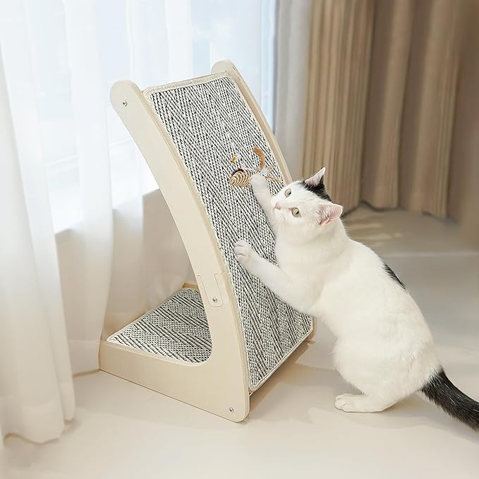 PETKARAY Cat Scratcher, Sisal Cat Scratch Pad, Curved Scratching Board for Indoor Kitty, Floor Mounted Scratcher with Mouse Toy Catnip