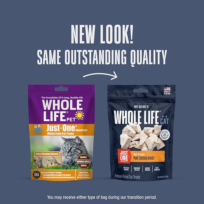 Whole Life Cat Just One Chicken Freeze Dried Cat Treats - Human Grade High Protein Food, Healthy Training Snacks, Freeze Dried Chicken Food Toppers, USA Made Natural Treats - 10 oz (Pack of 1)